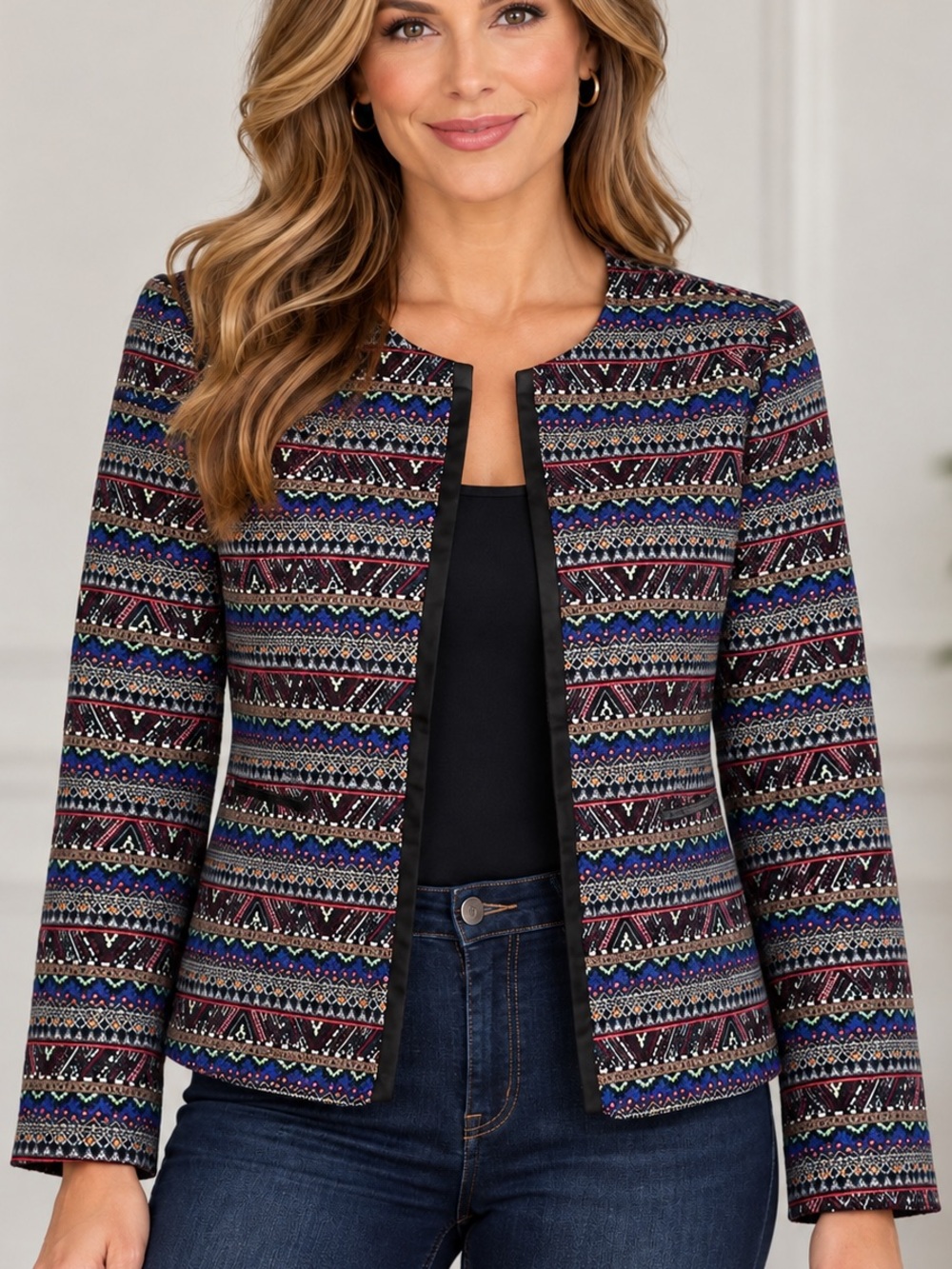 Tahari Arthur S Levine Jacket Women’s 10 Geometric Aztec Tribal Print Lined